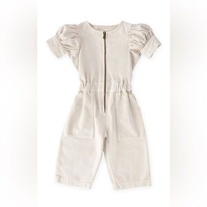 NWOT Pehr Vintage Twill Toddler Puff Sleeve Jumpsuit in Natural, 18-24 months